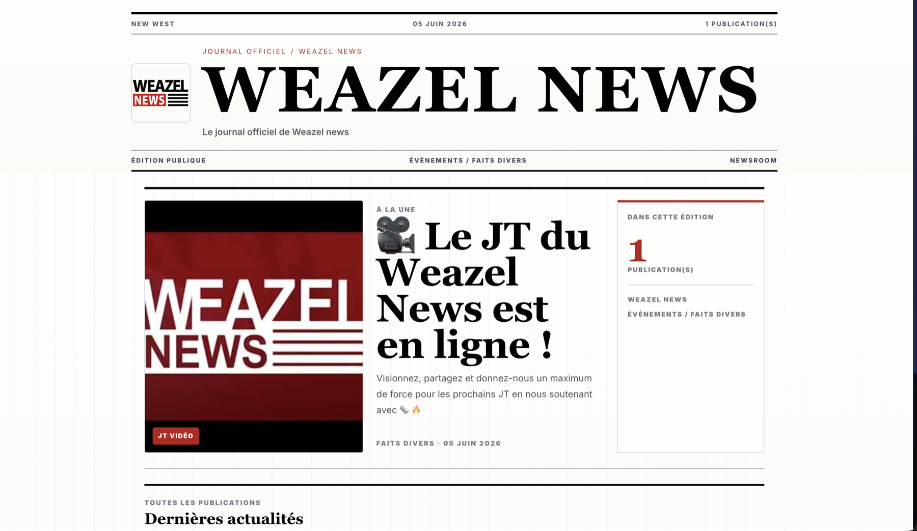 Exemple de newsroom publique Weazel News sur VAUNTCORP MDT